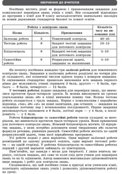 Фото Контроль навчальних досягнень. Хімія 9 клас