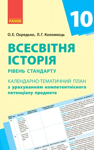 Всесвітня історія 10 клас. Календарно-тематичне планування. Рівень стандарту