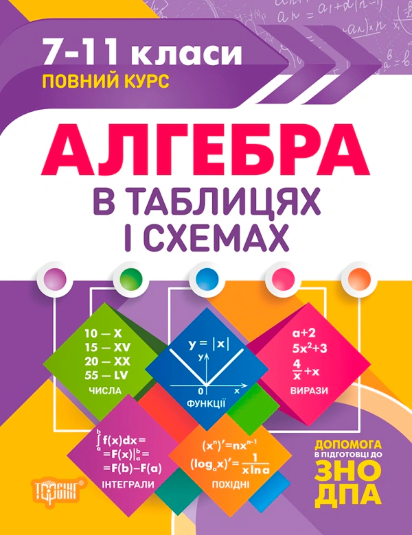 Обкладинка Таблиці та схеми. Алгебра в таблицях і схемах. 7-11 класи, до ДПА, ЗНО
