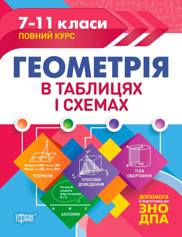 Обкладинка Таблиці та схеми. Геометрія в таблицях і схемах. 7-11 класи, до ДПА, ЗНО